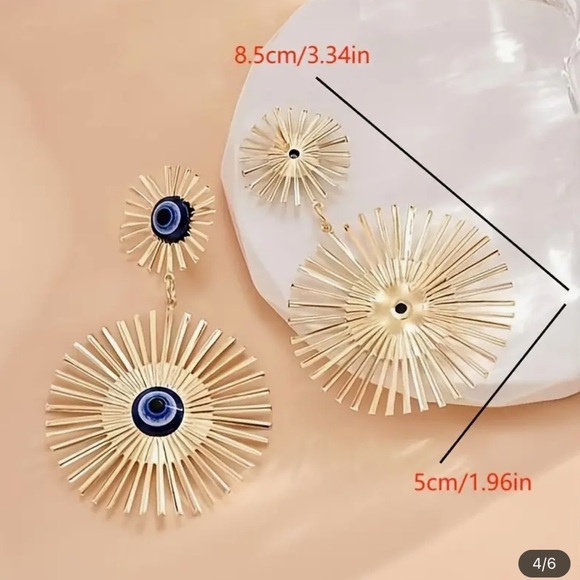 Golden Evil Eye 🧿 Dangle Earrings - Picture 6 of 7